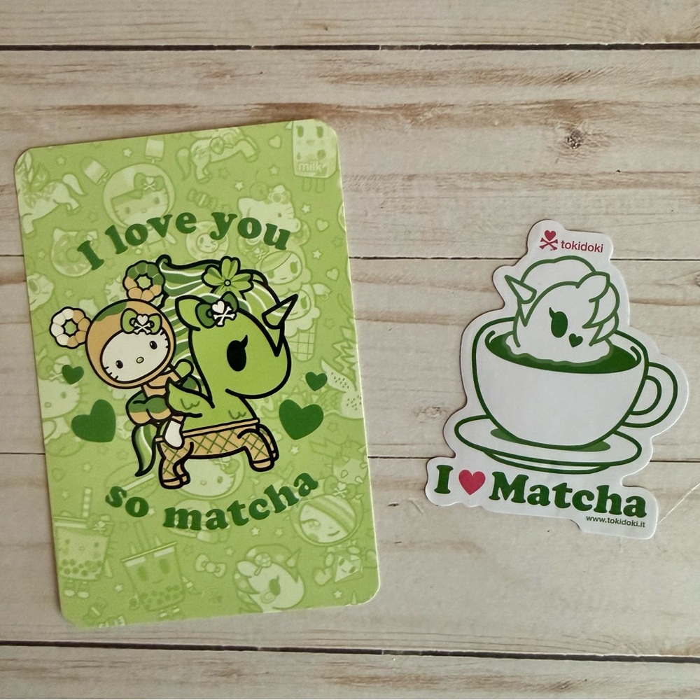 Tokidoki Hello Kitty Love Matcha 2022 Postcard and Unicorno Sticker NEW